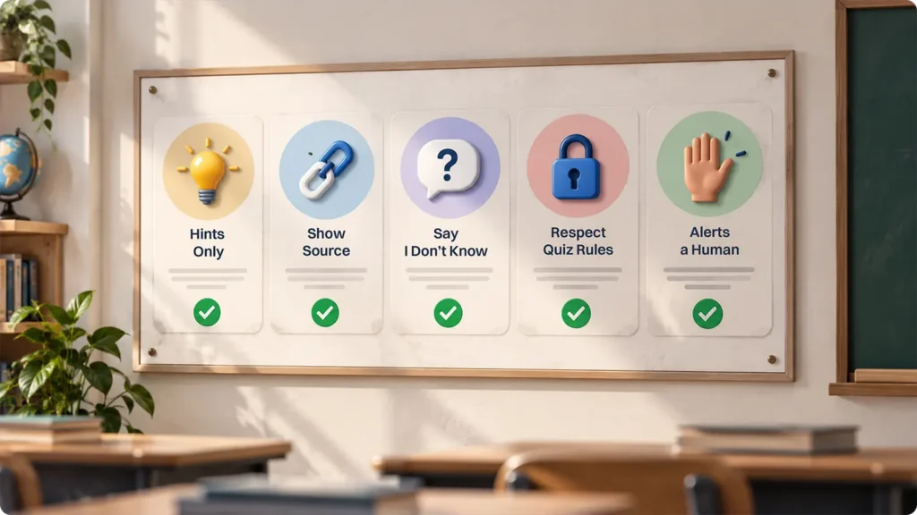 Guardrails for an AI teaching assistant in the LM